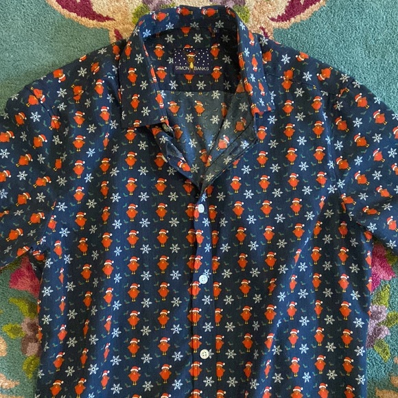 Turkey Santa thanksgiving Christmas Holiday button up - Picture 2 of 3